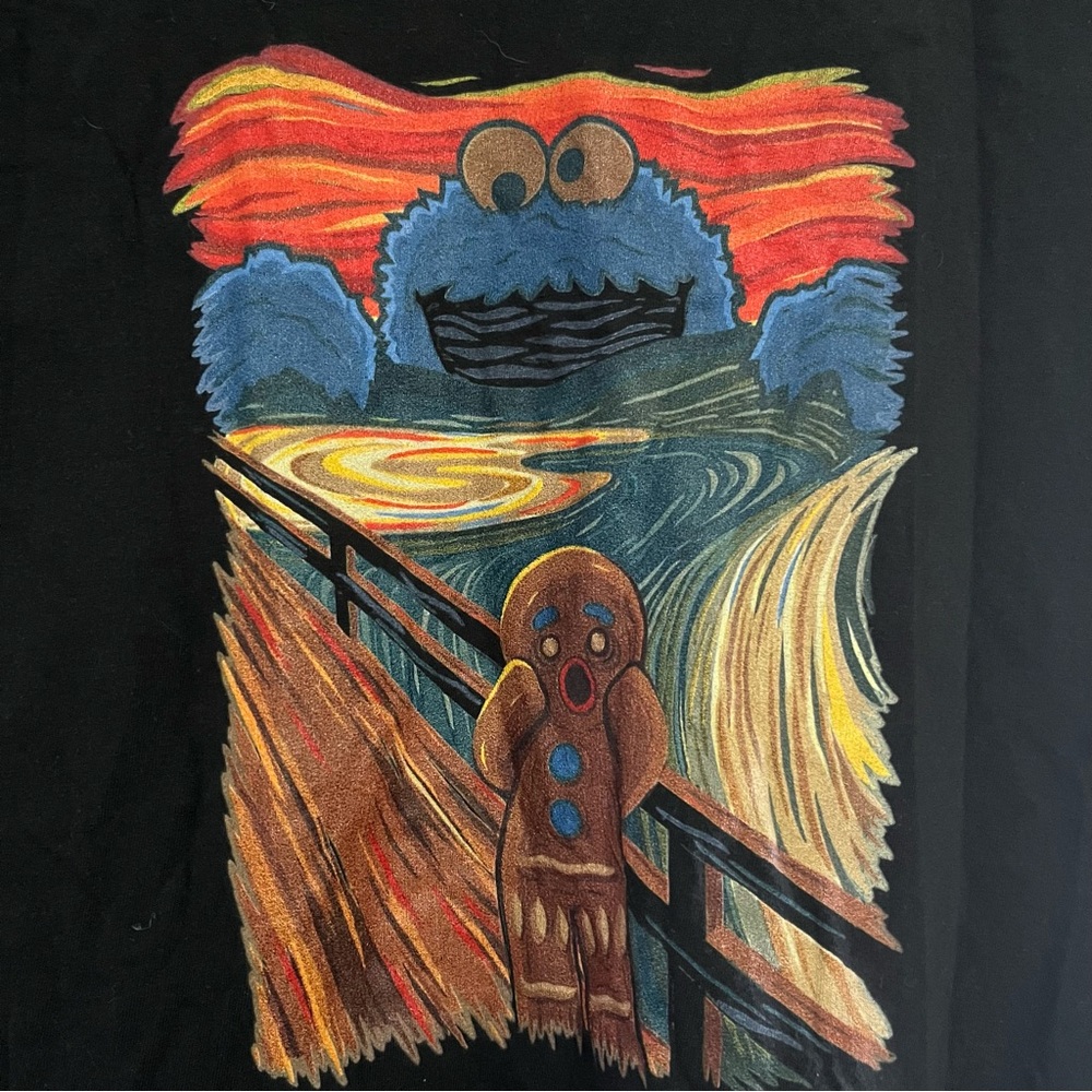 Port & Company Black T-Shirt women’s Cookie Monster & gingy size medium v neck